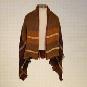 Brown Plaid Stripped Oversized Shawl Wrap Scarf Fringe Soft Blanket 54x57